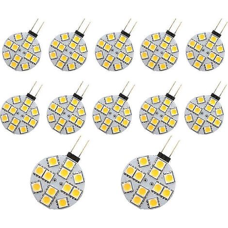 Confezione da 12 lampadine LED rotonde G4 con attacco laterale (G4 5050 12 SMD), luce bianca calda, per camper o luce da lettura - Qin-AquaForge (1/4)