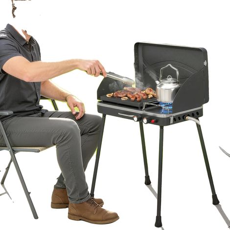 Barbecue à gaz portable, puissance de cuisson de 7 kW, pieds détachables, noir (1/5)