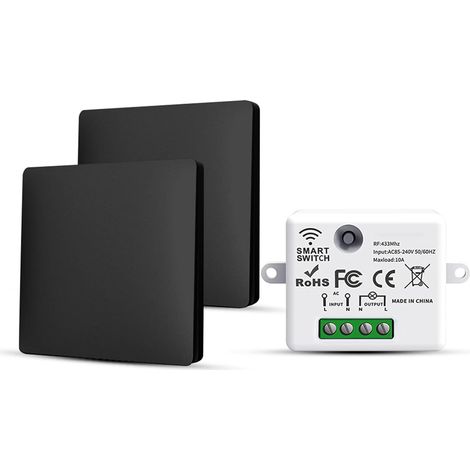 Interupteur Sans Fil, 2 Interrupteur d'éclairage Sans Pile Fil va et Vient Avec émetteur et Contrôleur Récepteur RF433 10A 240V (Kit 2 Voies) (1/5)