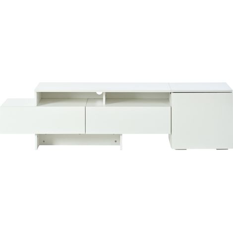 Set mueble TV 3 piezas blanco brillo con LED, puertas acrílicas y cristal, hasta 70" (1/5)