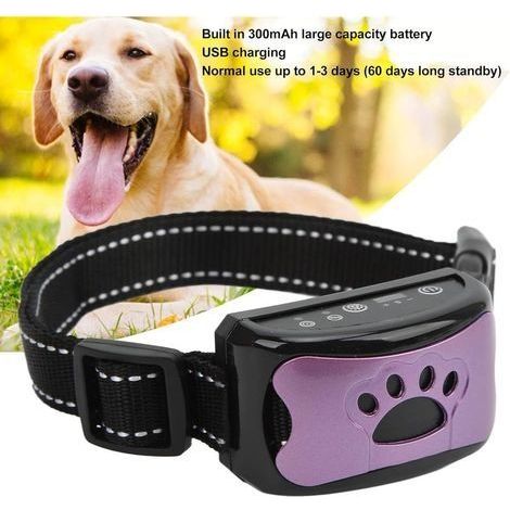 Collier anti-aboiement pour chien, collier de vibration sensible réglable automatique pour grands chiens (chien violet) (1/5)