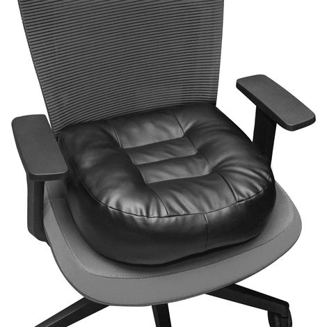 Coussin d'assise en cuir synthétique pour chaise de bureau - Rehausseur épais - Rembourrage complet pour soutien - Avec housse en cuir respirant, poignée et boucle - Soulage les maux de dos - 45 (1/5)