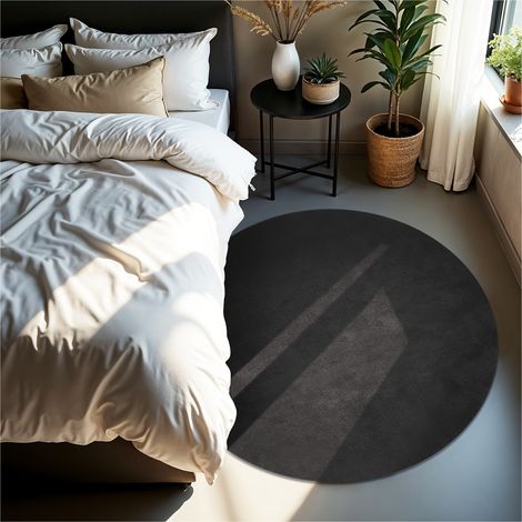 Tapis à poils ras hypoallergénique antidérapant Ø 120cm Anthracite (1/5)
