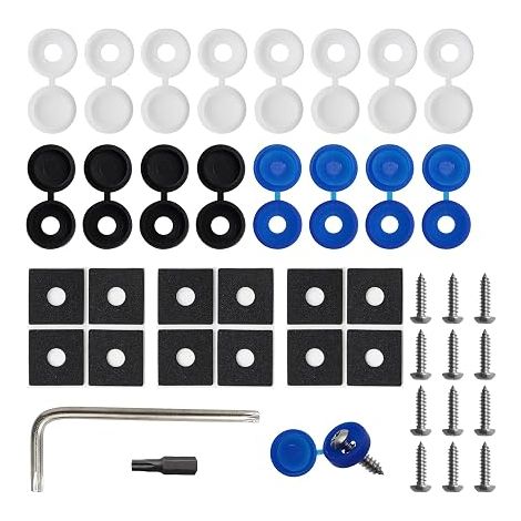Vis de Fixation pour Plaque D'Immatriculation M5 Kit de Fixation de Vis Antivol avec Cache Rivets Joint e Jeu de Tournevis Vis Antivol pour Plaque D'Immatriculation pour Moto Auto