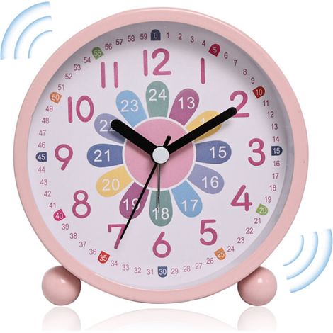 Wecker, digitaler Kinderwecker ohne Ticken, geräuschloser Lernwecker, Lernwecker, Kinderwecker, kompakter analoger Wecker, rosa (1/5)