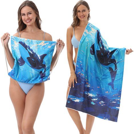 Serviette de plage pliable deux-en-un, serviette de plage intégrée, sac de rangement intégré, tapis de plage (1/3)