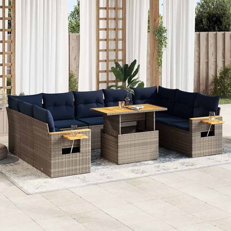 Set sofás jardín y cojines 10 pzas ratán sintético acacia gris vidaXL (1/5)