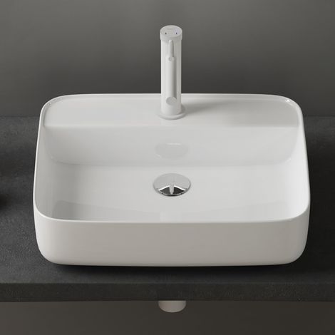 doporro Lavabo da Appoggio 38,5x38,5x14cm, Lavandino Bagno Brüssel107 in Ceramica con Nano Rivestimenti inclusi, Bianco (1/5)