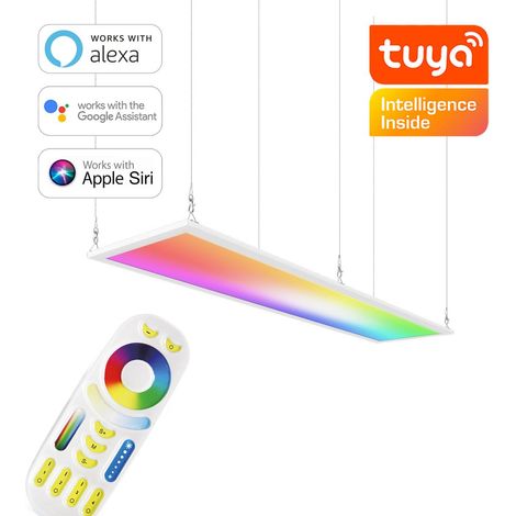RGB+CCT LED Panel 120x30cm inkl. MiBoxer Smarthomesteuerung 48W 24V Rahmen weiß - Panelmontage:  Seilabhängung 1 Meter (1/5)