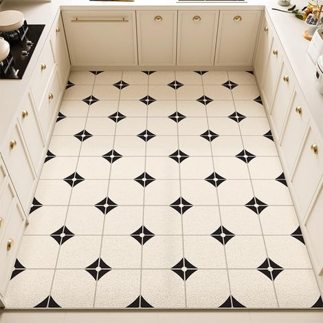 Long Non-Slip Kitchen Mat with Retro Checkered Pattern, Washable, Absorbent Diatomite Kitchen Mat in Front of Sink, Bath Mat for Dishes and Shower (Style 6, 60x120cm) (1/5)