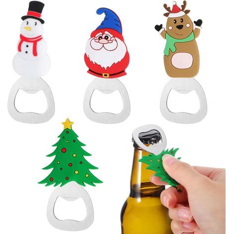 Lot de 4 Décapsuleurs de Noël Portables en Métal Design Festif Père Noël Ours Sapin Bonhomme de Neige Outil Manuel pour Ouvrir Bouteilles de Bière Accessoire Pratique et Camping (1/5)