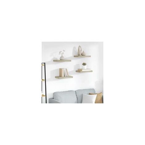 Schwebende Wandregale, 4er-Set, Eichenfarbe, 40 x 23 x 3,8 cm, MDF - Crezuo (1/4)