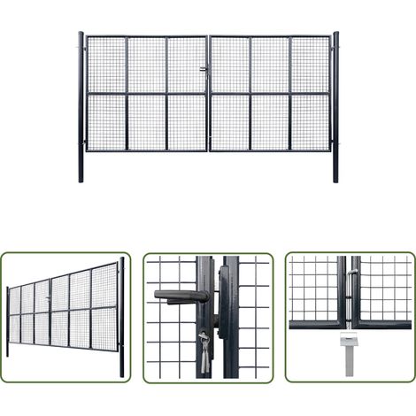 The Living Store Mesh-Gartentor Verzinkter Stahl 400 x 200 cm Grau - Gartentor - Zaun - Metalltor - Stahltür - Einfahrtstor (1/5)