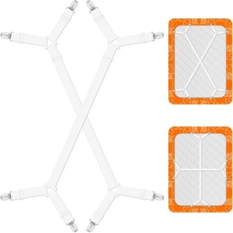 Pack 2 Tendeurs Drap Housse Réglables Élastique Triangle avec Clips Métal (Blanc) (1/5)