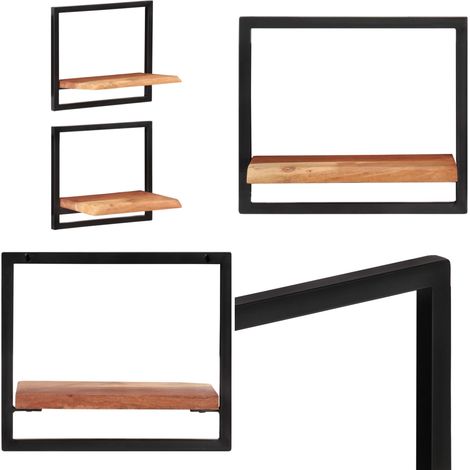 Étagères murales 2 pcs 40x24x35 cm Bois d'acacia et acier - Étagères Murales - Étagères En Bois - Étagères Design - Rangement Mural - Décoration Murale - Home & Living (1/5)