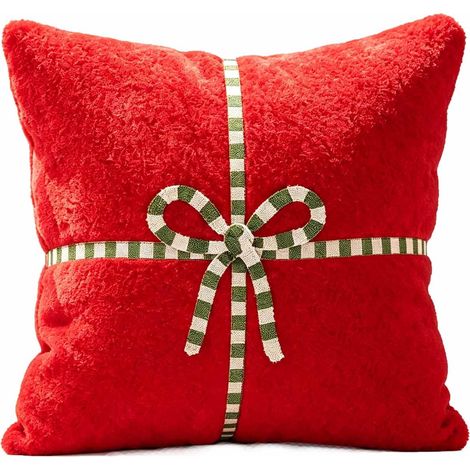 Housse de coussin rouge avec nœud, style preppy – douce et moelleuse, pour lit et canapé (1/5)