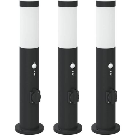 vidaXL Bornes lumineuses avec détecteur et prise lot de 3 50 cm acier inoxydable IP44