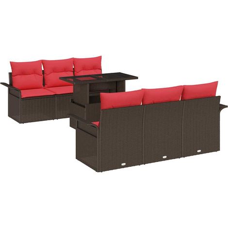 Set Divano da Giardino con cuscino 7 pcs Marrone polyrattan vidaXL