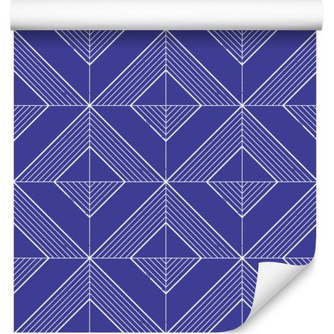 Geometrische Rautentapete, blauer Hintergrund, blaue Mitte, 50 x 1000 cm (1/5)