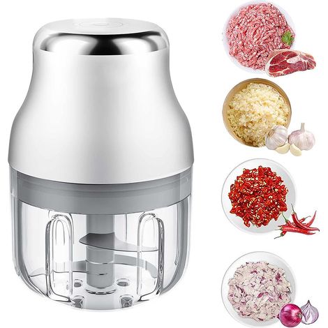 Mini hachoir à ail rechargeable par USB - Puissant mélangeur à légumes - Hachoir à légumes sans fil pour gingembre, piment, fruits, viande, etc. (250 ml)