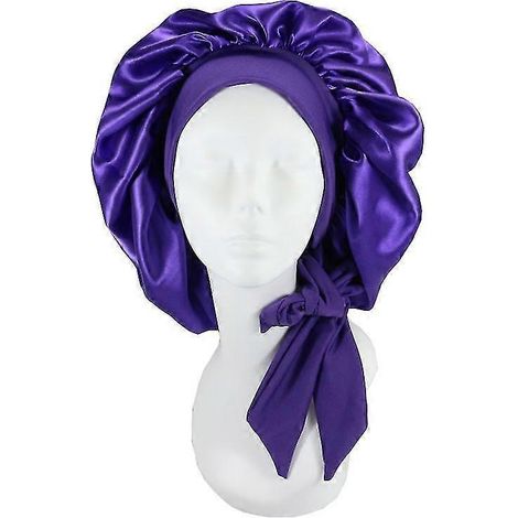 Seidenhaube, Satinhaube zum Schlafen, Haube mit Bindeband, Nachtmütze-Dark Purple (1/4)
