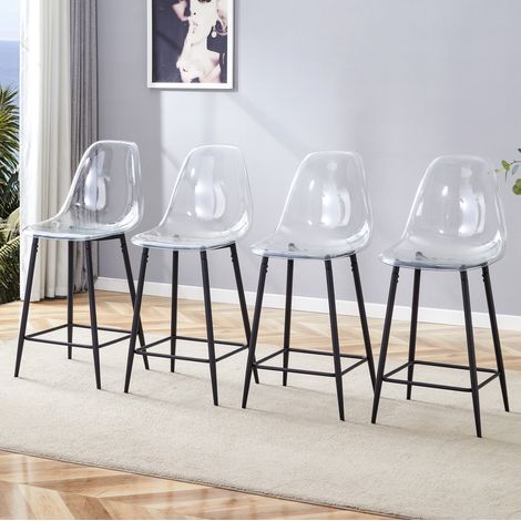 Tabouret de bar 51x45x102 cm en plastique et métal noir, moderne pour cuisine, lot de 4 FloraGrace (1/5)