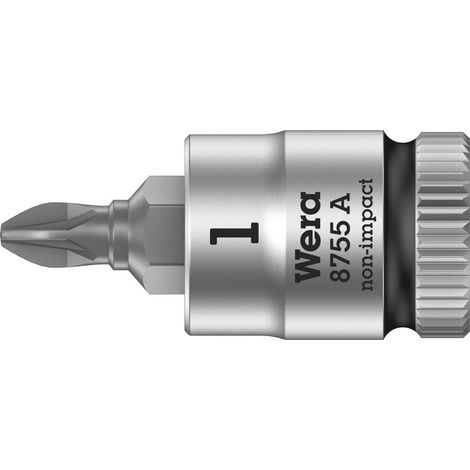 WERA 05003353001 8755 A DOUILLE-EMBOUT POZIDRIV ZYKLOP À EMMANCHEMENT 1/4'', PZ 1 X 28 MM, NOIR (1/5)