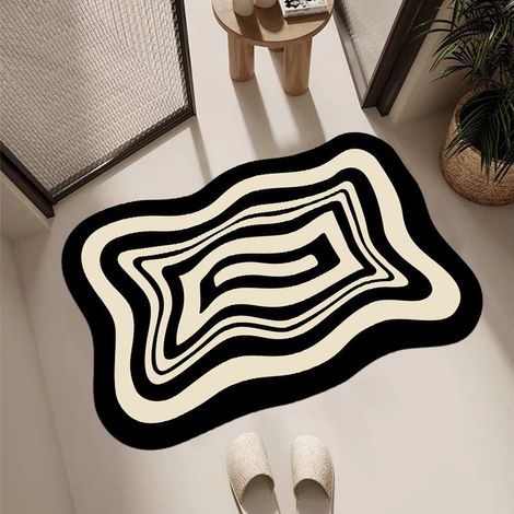 Alfombrilla de baño de 50 x 80 cm, blanca y negra, de estilo americano sencillo, de secado rápido, absorbente, resistente a las manchas y antideslizante, fabricada con tierra de diatomeas. (1/5)