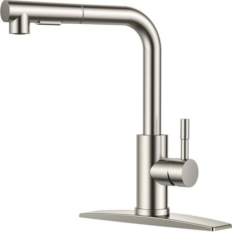 Rubinetto da cucina classico monocomando estraibile in acciaio inox nichel spazzolato, per uno o tre fori