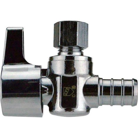 Vanne d'arrêt à quart de tour en laiton chromé, raccord cannelé PEX 1/2 po x compression 1/4 po (1/4)