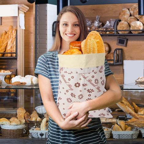 article - Sac à pain - beige - Sac à pain en cire d'abeille à motif floral - Emballage alimentaire en cire d'abeille - Pour la cuisine - Accessoire de cuisine pratique - Sac à pain réutilisable en jut (1/5)