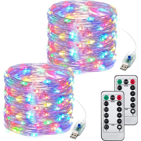 Guirlande lumineuse féérique 20 m, 200 LED, 2 câbles en cuivre avec prise USB et télécommande, pour décorations intérieures et extérieures (chambre, Noël, Halloween, fêtes, etc.) (multicolore) (1/5)