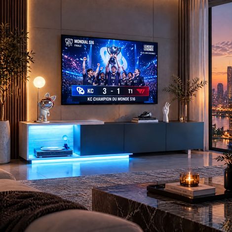 JOOKGBD-Mobile TV Extensibile 163–240 cm,Mobile TV e Legno con Illuminazione LED,Banco TV Mobili TV per televisore con 3 cassetti e Spazio di Archiviazione Aperto,Banco TV per Soggiorno Camera,Nero