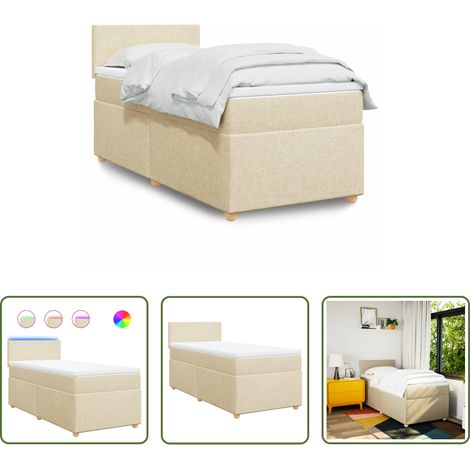 vidaXL Surmatelas -  Sommier à lattes de lit et matelas Crème 90x190 cm Tissu (1/5)