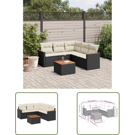 The Living Store 6-tlg. Garten-Sofagarnitur mit Kissen Schwarz Poly Rattan - Gartenmöbel Set - Outdoor Möbel - Rattan Sofa - Esstisch - Lounge Set (1/3)