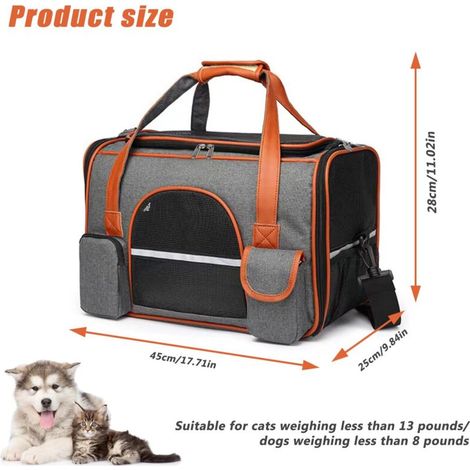 Borsa trasportino per gatti, 45x28x25 cm, zaino portatile per cani e gatti, marsupio da viaggio con tappetino in flanella, tessuto a rete traspirante, adatto a gatti fino a 7 kg - Grigio (1/4)