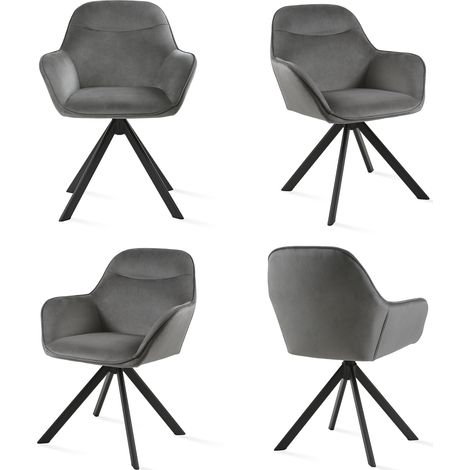 Goeurvant Chaise pivotante à 360° avec assise moelleuse, dossier courbé et accoudoirs ergonomiques, confort élégant pour toutes les pièces - Lot de 4 - Gris foncé