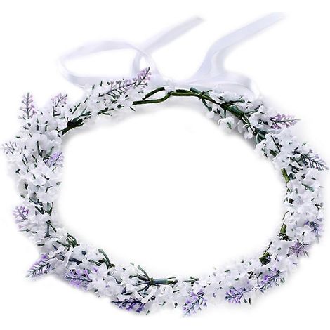 Couronne de fleurs lavande réglable 18cm - Bandeau floral blanc pour mariage, soirée, bal, accessoire de tête rêveur, tiare en fleurs artificielles. (1/4)