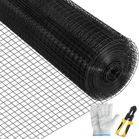 Grillage 61 x 3050 cm maille 25 mm, acier galvanisé enduit vinyle 16G, avec pince coupante et gants, pour jardin (1/5)