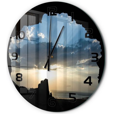 Horloge Murale Ronde Décoration Cuisine en Verre Trempé Silencieuse Moderne Coucher du soleil fi 60 cm (1/5)