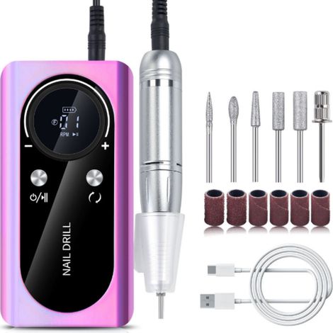 Lime à ongles électrique rechargeable pour ongles en gel acrylique - Kit manucure-pédicure - Salons d'ongles - Violet fantaisie (1/5)
