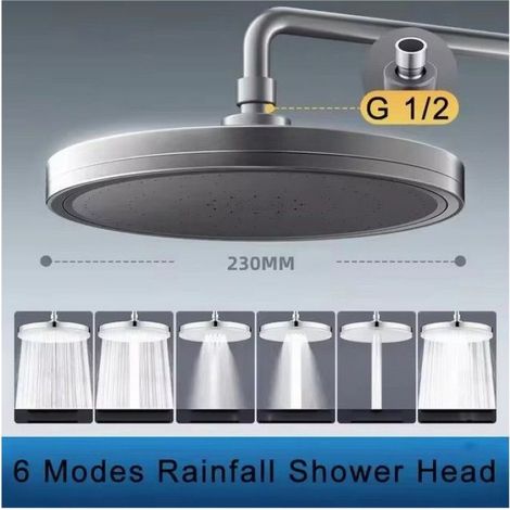 Pommeau De Douche - 230 Mm - 6 Modes - Haute Pression - Effet Pluie - 1 Piece