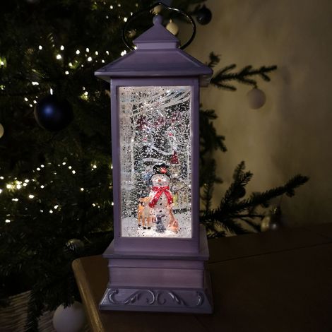 Christmas Water Lantern White Snowman Xmas Snow Globe Dual Power Indoor Decor (1/5)