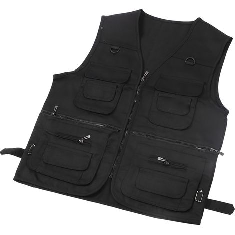 Herrenweste mit mehreren Taschen, ideal zum Angeln, Fotografieren und für Reportagen. Schwarz, Größe XL. (1/5)