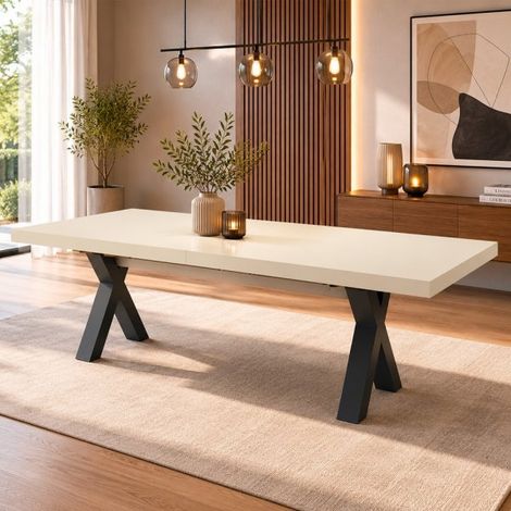 Tavolo Allungabile Milonga480 180 cm con Piano Cashmere e Gambe Incrociate Antracite
