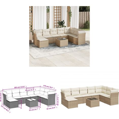 Salon de jardin avec coussins 9 pcs beige résine tressée - Ensemble Salon De Jardin - Mobilier De Jardin - Canapé Jardin - Chaise Jardin - Table Basse Jardin - Home & Living (1/3)