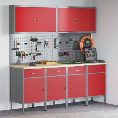 Werkbank mit Schubladen 10 pcs Rot Ingenieure Holz und Stahl (1/5)