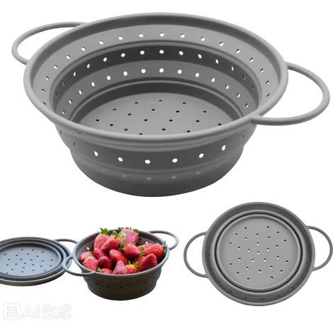 Passoire à pâtes pliable - Passoire à pâtes - 28 cm - Avec poignées - Facile à nettoyer - Pour égoutter les pâtes, les fruits, les légumes - Passe au lave-vaisselle - Gris (1/5)