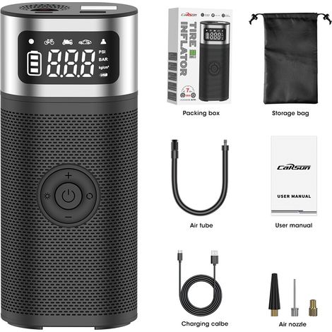 Autoreifenfüller, 12 V, 5200 mAh/150 PSI, tragbare elektronische Luftpumpe, Handluftkompressor mit Digitalanzeige und Notbeleuchtung für Autos, Motorräder, Fahrräder, Bälle (1/5)