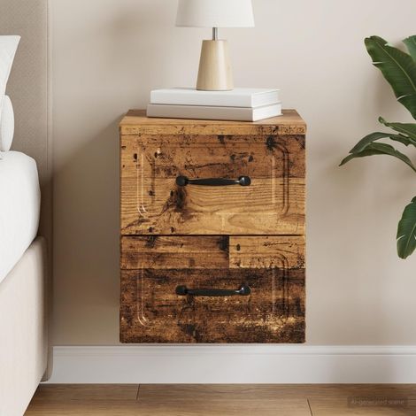 Table de chevet murale avec 2 tiroirs en bois d’ingénierie, bois ancien, 34,5 x 33 x 40 cm - PANGIVO (1/5)